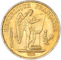 FRANCE GOLD 20 FRANC (1871-1898, ANGEL)