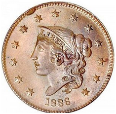 Coronet Liberty Head Large Cents - Matron Early Copper Penny (1816-1839) coin