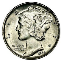 Mercury Dimes -  Winged Liberty Silver Dime (1916-1945) coin