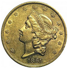 Coronet Head Gold $20 Double Eagle -  Twenty D - No Motto (1849-1866) coin