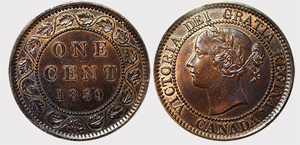 1 cent 1859 Brass Victoria coin