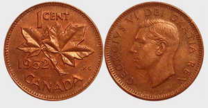 1 cent 1952 Double-952 George VI coin