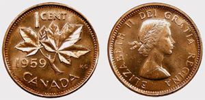 1 cent 1956-Hanging 6 Elizabeth II coin