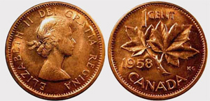 1 cent 1958 Elizabeth II coin
