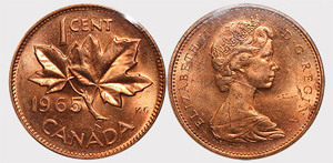 1 cent 1965-Small Beads-Blunt 5 Elizabeth II