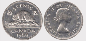5 cents 1958-Double Date Elizabeth II coin
