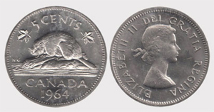5 cents 1964-Spitting queen Elizabeth II coin