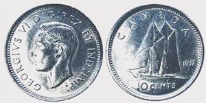 10 cents 1951 -Double die George VI coin