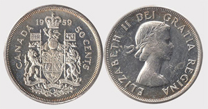 50 cents 1961 Elizabeth II coin