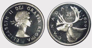 25 cents 1960 Elizabeth II coin