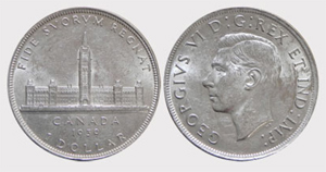 1 dollar 1939 - Double HP George VI coin