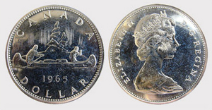 1 dollar 1965- Small Beads- Pointed 5 Elizabeth II