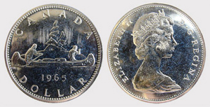 1 dollar 1965- Small Beads- Blunt 5 Elizabeth II