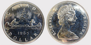 1 dollar 1965- Large Beads- Blunt 5 Elizabeth II