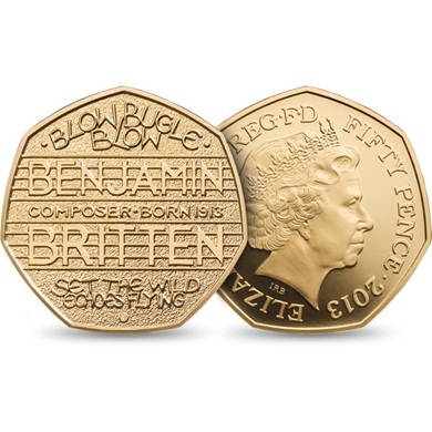 The 100th Anniversary of the Birth of Benjamin Britten 2013 UK 50p Gold Proof Coin