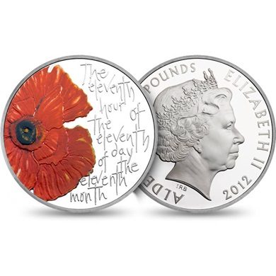 Remembrance Day 2012 Alderney Euro 5 Silver Proof Coin