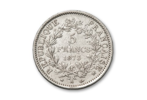 1848-1879 France 5 Franc Silver Hercules Fine